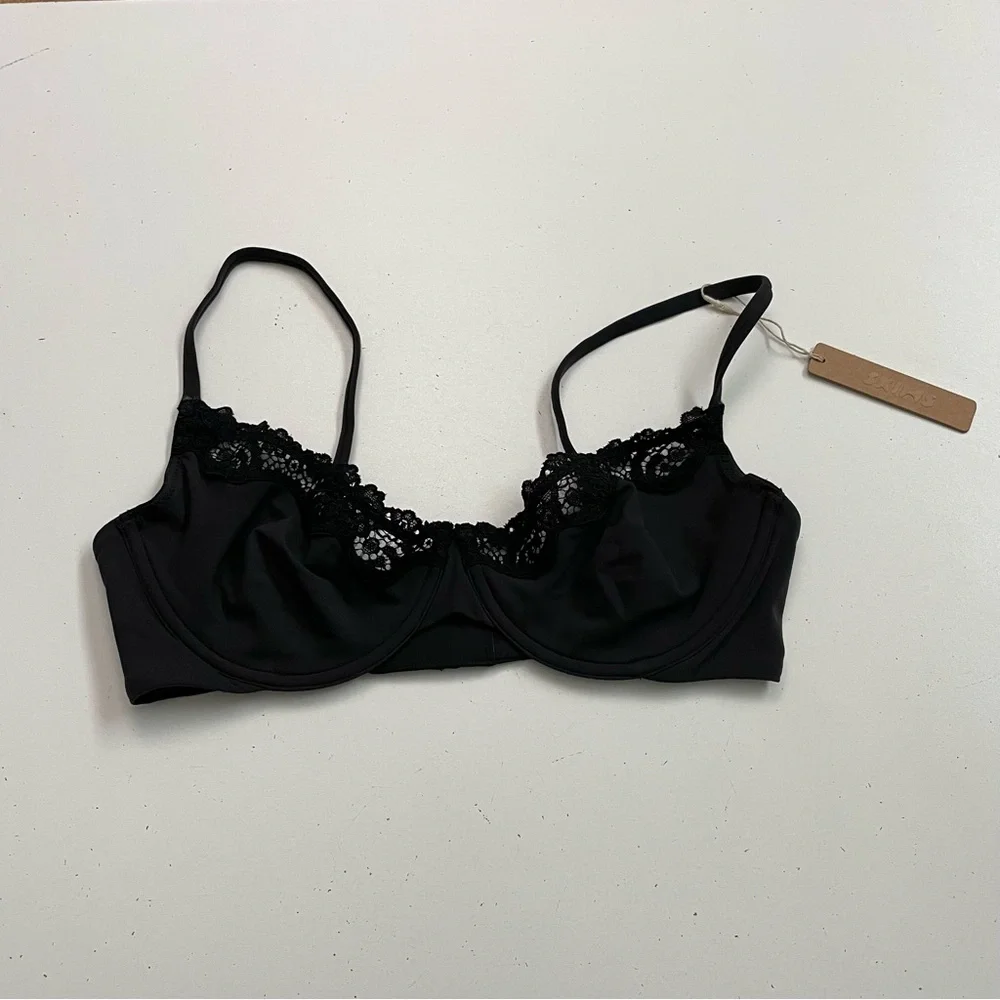 Skims Bra Fits Everybody Lace Unlined Scoop Underwire Adjustable Onyx Black - Picture 1 of 9